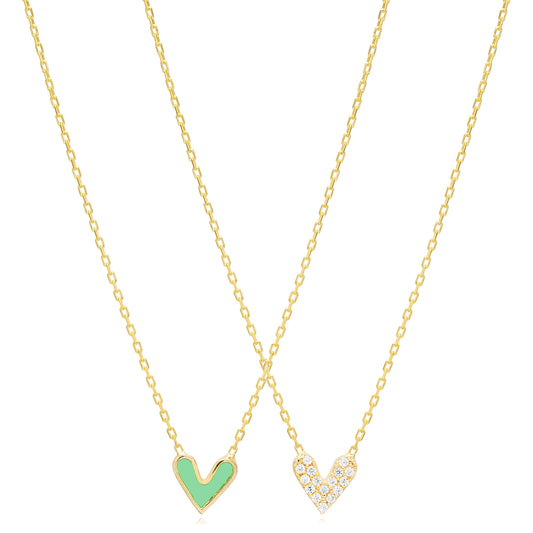 Double Side Green Heart Necklace